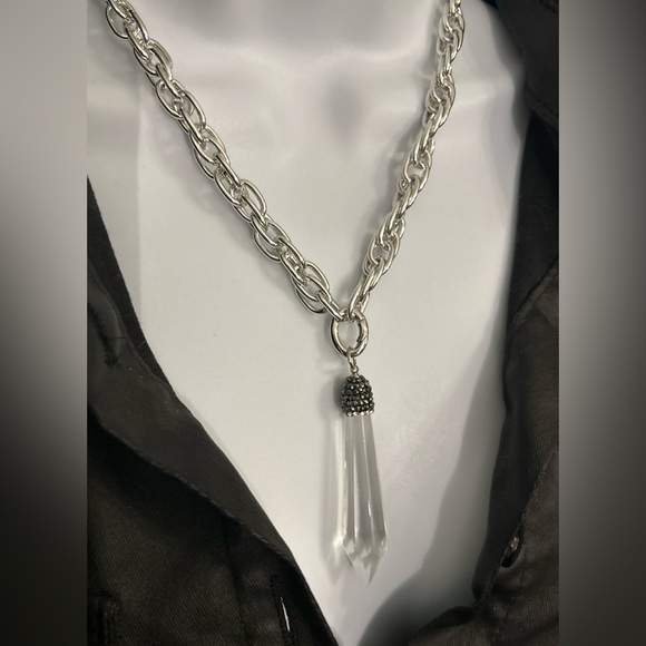 Crystal pendant necklace, large crystal pendant necklace place, silver chain - Picture 5 of 13
